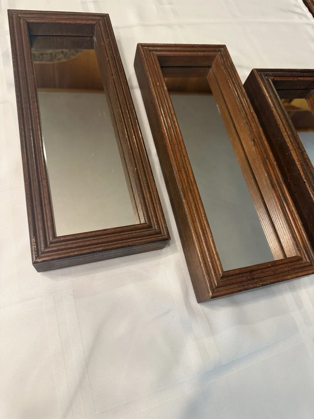 Vintage MCM Solid Wood Gallery Wall Mirrors Triple Set Tiered Molding 13x5x1 3/4